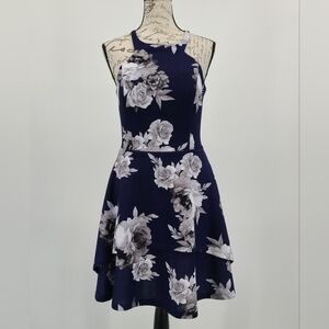 David's Bridal Speechless Navy and Grey Floral Dress